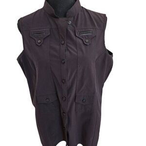 Jamie Sadock Womens Stand Up Collar Button Front Sleeveless Black Blouse Medium